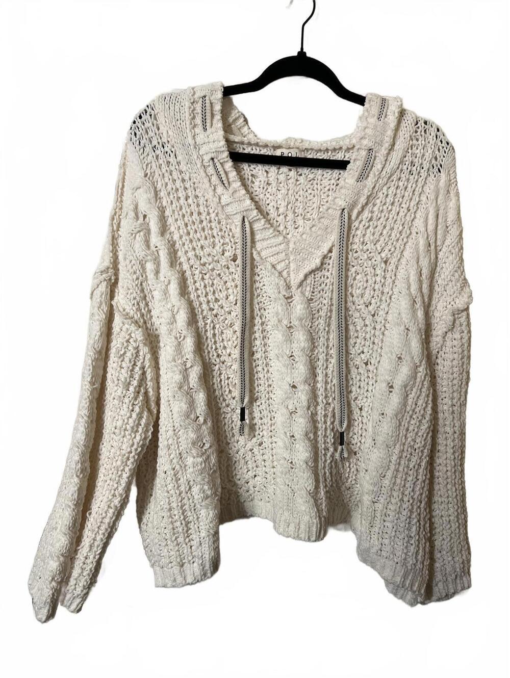 POL Women's Cream Cable Knit Hoodie Sweater Size Small